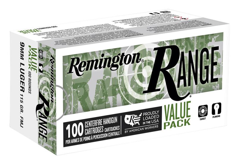 Remington Range, 9mm Luger, 115 Grain, Full Metal Jacket, 1145 fps
